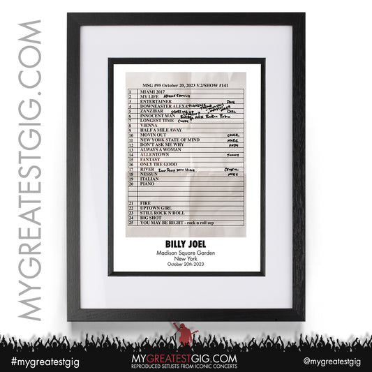 Billy Joel - New York - October 20th 2023 Recreated Setlist Poster