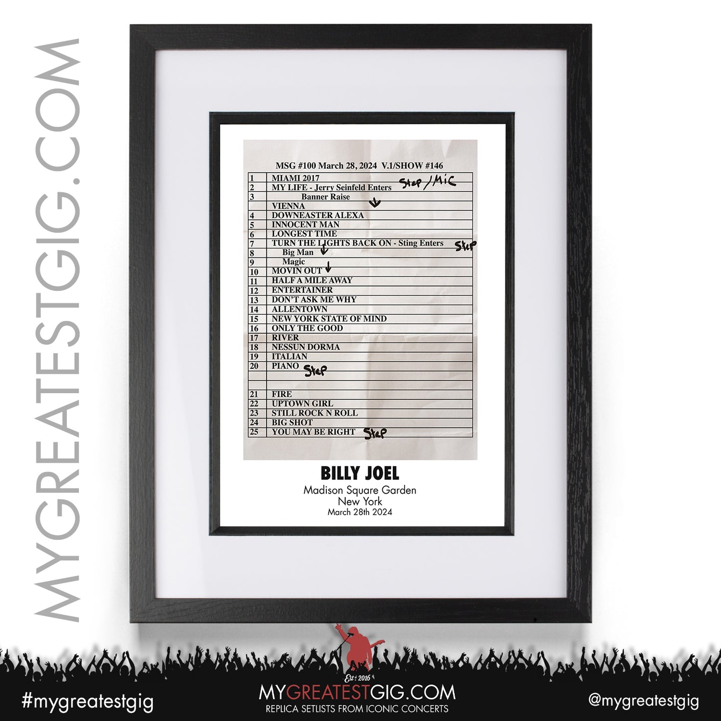 Billy Joel - New York - March 28th 2024 Replica Setlist Poster
