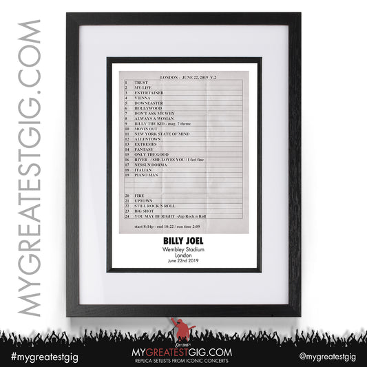 Billy Joel - London - June 22nd 2019 Replica Setlist Poster