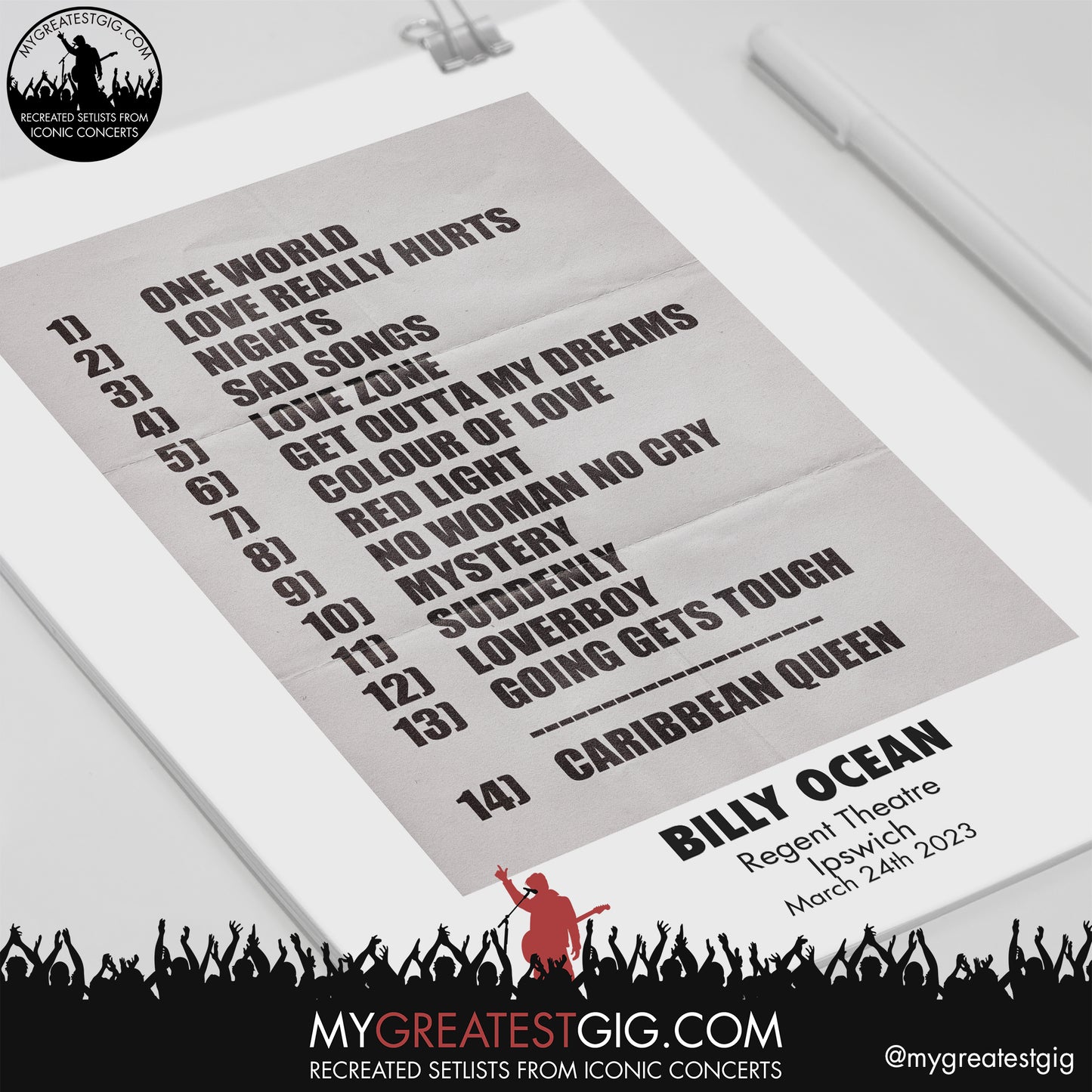 Billy Ocean - Ipswich - March 24th 2023 Recreated Setlist Poster
