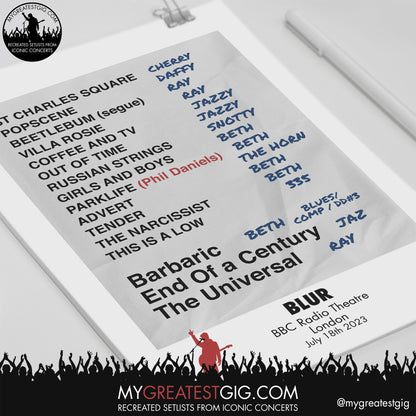 Blur - BBC Radio - July 18th 2023 Recreated Setlist Poster