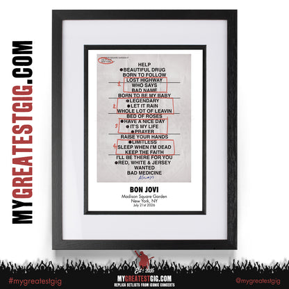 Bon Jovi - Forever Tour 2026 -  Replica Setlist Posters