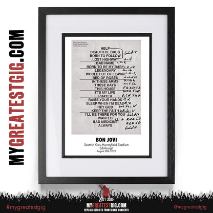 Bon Jovi - Forever Tour 2026 -  Replica Setlist Posters