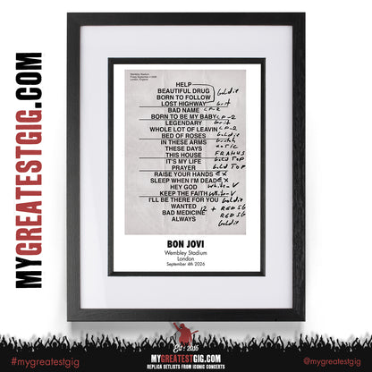 Bon Jovi - Forever Tour 2026 -  Replica Setlist Posters