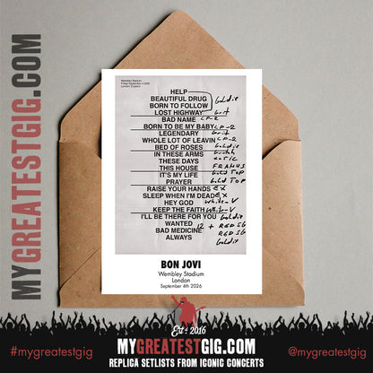 Bon Jovi - Forever Tour 2026 -  Replica Setlist Posters