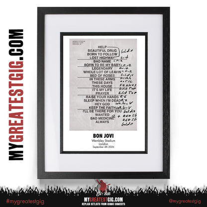 Bon Jovi - Forever Tour 2026 -  Replica Setlist Posters