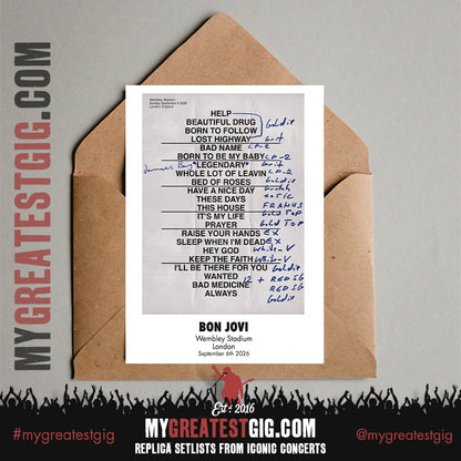 Bon Jovi - Forever Tour 2026 -  Replica Setlist Posters