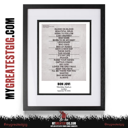 Bon Jovi - Forever Tour 2026 -  Replica Setlist Posters