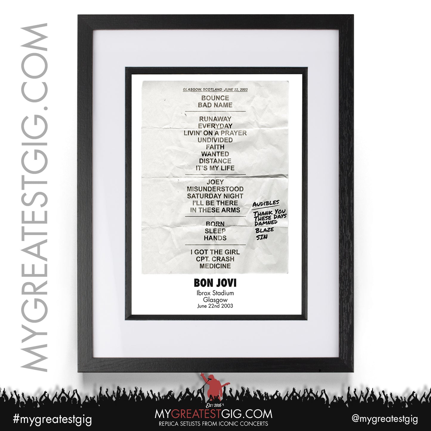 Bon Jovi - Glasgow - June 22nd 2003 Recreated Setlist Poster