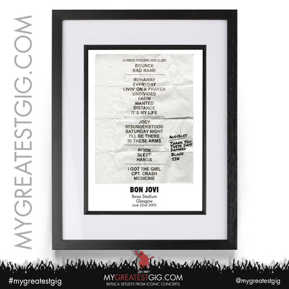 Bon Jovi - Glasgow - June 22nd 2003 Recreated Setlist Poster