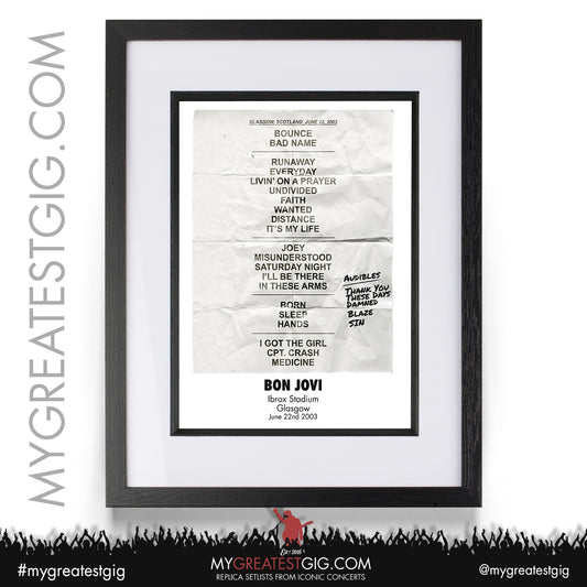 Bon Jovi - Glasgow - June 22nd 2003 Recreated Setlist Poster