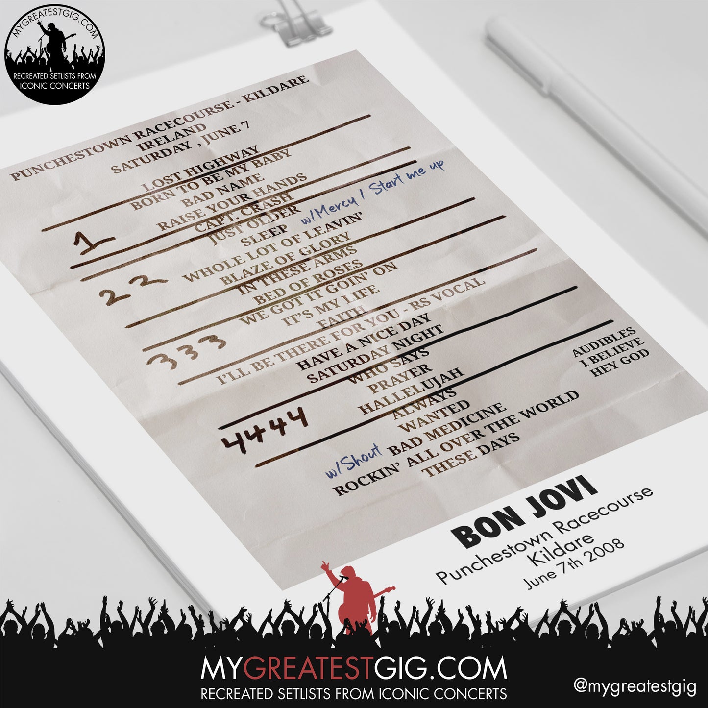 Bon Jovi - Kildare - June 7th 2008 Recreated Setlist Poster