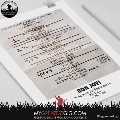 Bon Jovi - Kildare - June 7th 2008 Recreated Setlist Poster