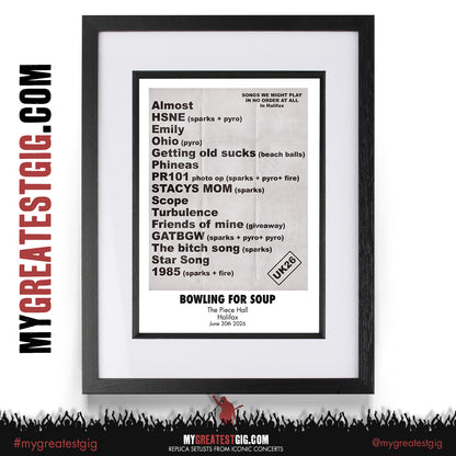 Bowling for Soup / Frank Turner - Bowl My Bones Tour 2026 Replica Setlist Posters