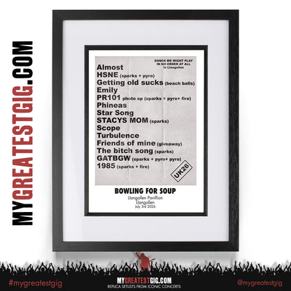 Bowling for Soup / Frank Turner - Bowl My Bones Tour 2026 Replica Setlist Posters