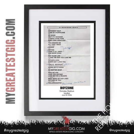 Boyzone - Two For The Road - Emirates Stadium - June 5th/6th 2026 Replica Setlist Poster