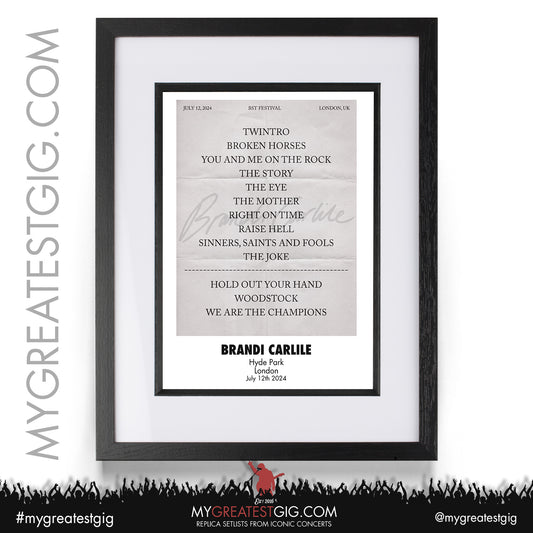 Brandi Carlile - London - July 12th 2024 Replica Setlist Poster