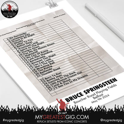 Bruce Springsteen - Belfast - May th 2024 Replica Setlist Poster