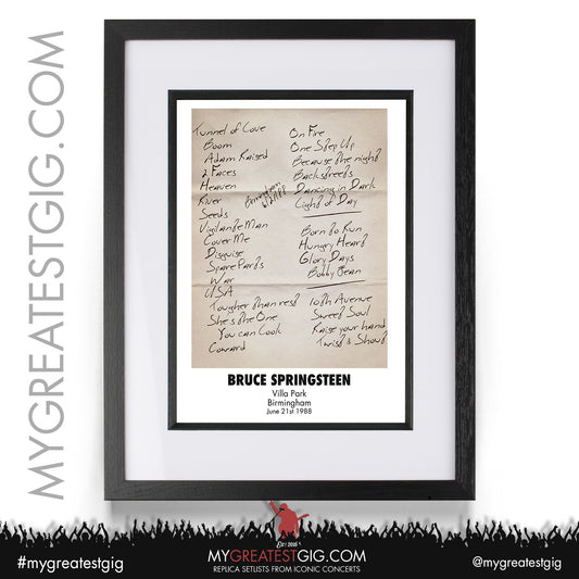 Bruce Springsteen - Birmingham - June 21st 1988 Replica Setlist Poster