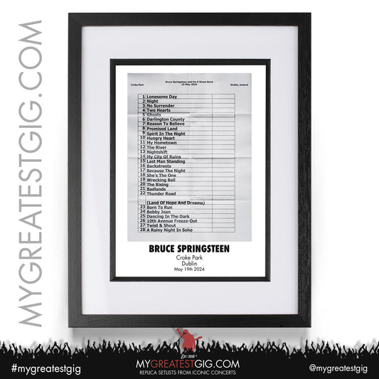 Bruce Springsteen - Dublin - May 19th 2024 Replica Setlist Poster
