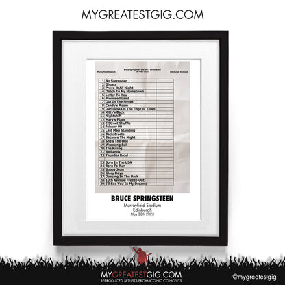 Bruce Springsteen - Edinburgh - May 30th 2023 Recreated Setlist Poster