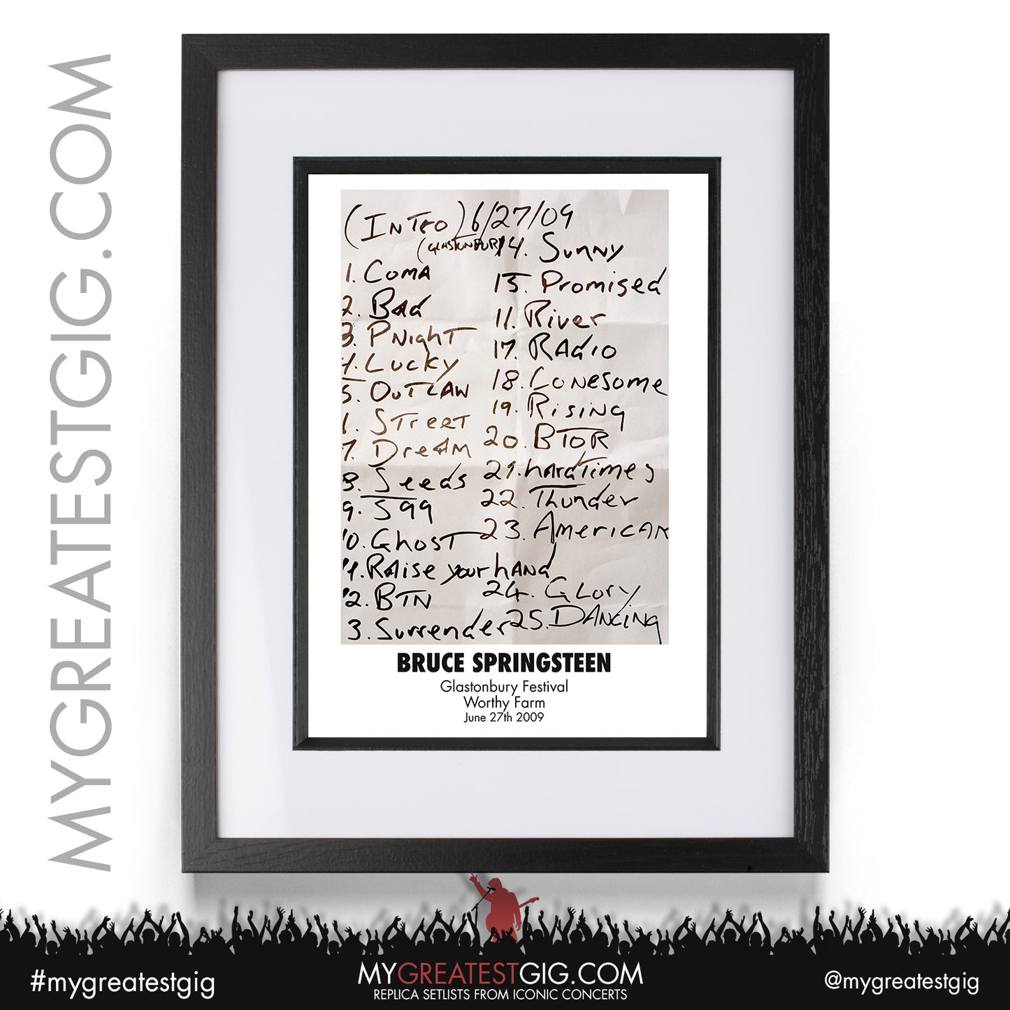 Bruce Springsteen - Glastonbury Festival - June 27th 2009 Replica Setlist Poster