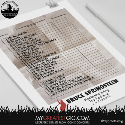Bruce Springsteen - Hockenheim - July 21st 2023 Recreated Setlist Poster