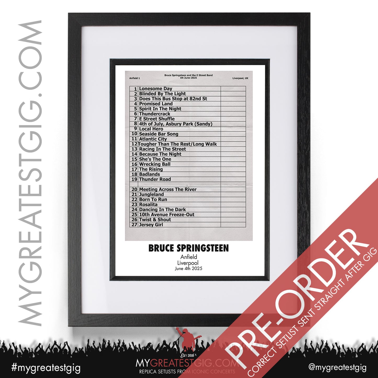 Bruce Springsteen - Liverpool & Manchester - 2025 - Replica Setlist Posters