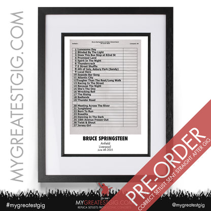 Bruce Springsteen - Liverpool & Manchester - 2025 - Replica Setlist Posters