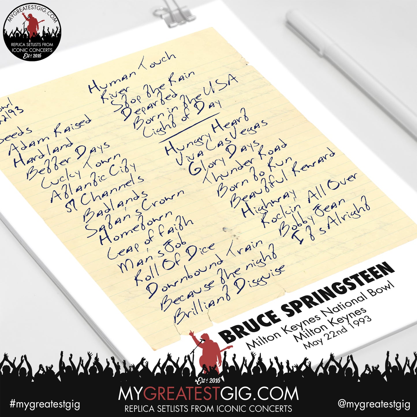 Bruce Springsteen - Milton Keynes - May 22nd 1993 Replica Setlist Poster
