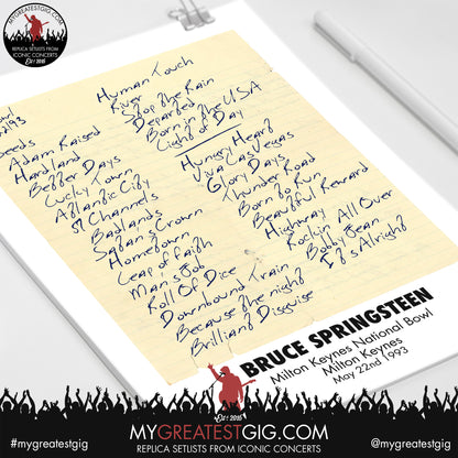 Bruce Springsteen - Milton Keynes - May 22nd 1993 Replica Setlist Poster