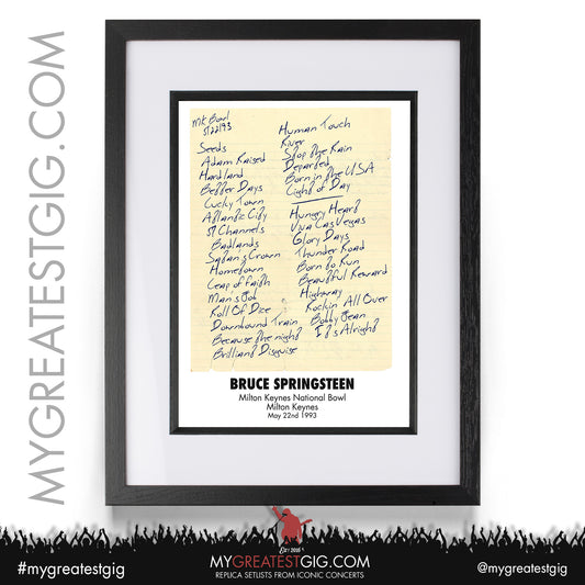 Bruce Springsteen - Milton Keynes - May 22nd 1993 Replica Setlist Poster
