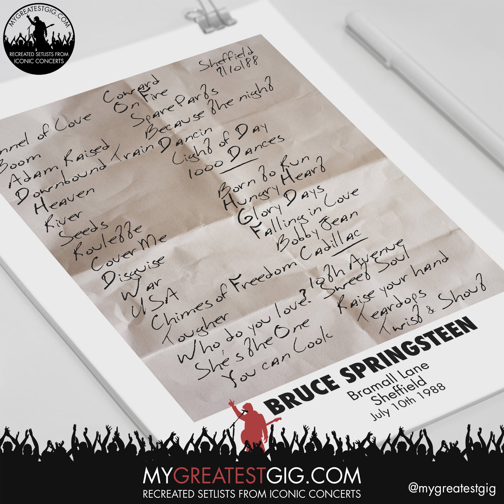 Bruce Springsteen - Sheffield - July 10th 1988 Recreated Setlist Poste ...