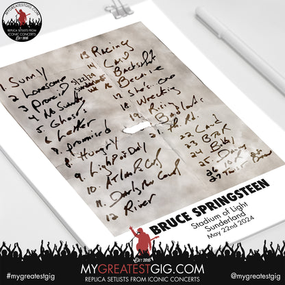 Bruce Springsteen - Sunderland - May 22nd 2024 Replica Setlist Poster
