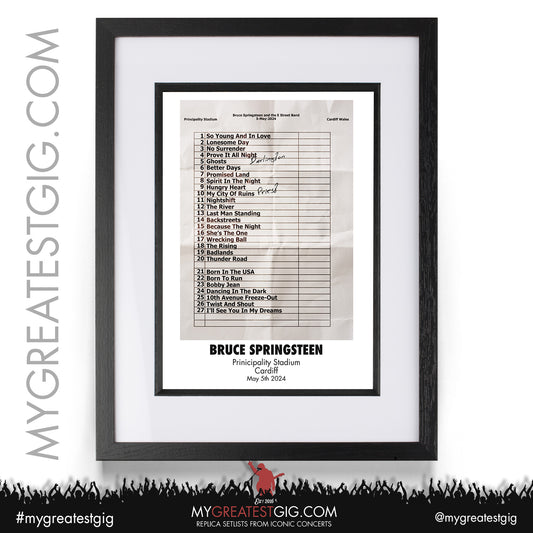 Bruce Springsteen - Cardiff - May 5th 2024 Replica Setlist Poster