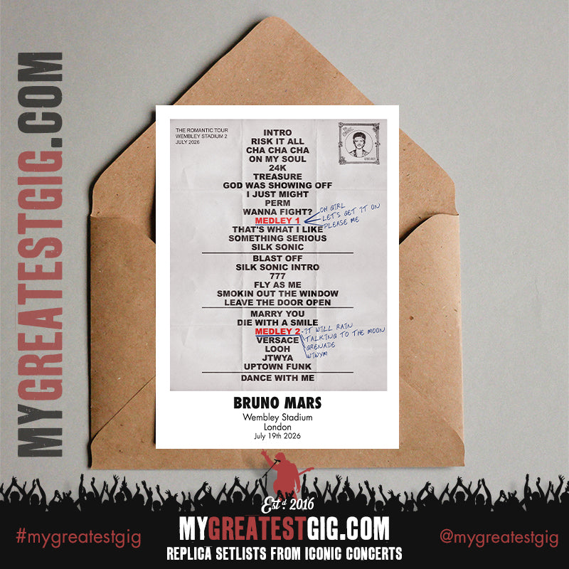 Bruno Mars - The Romantic Tour 2026 -  Replica Setlist Posters