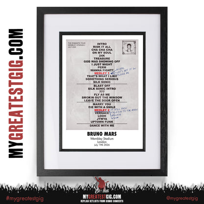 Bruno Mars - The Romantic Tour 2026 -  Replica Setlist Posters