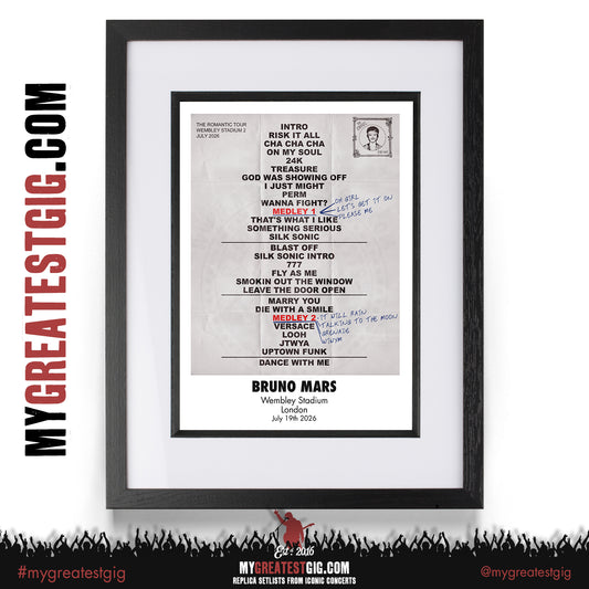 Bruno Mars - The Romantic Tour 2026 -  Replica Setlist Posters