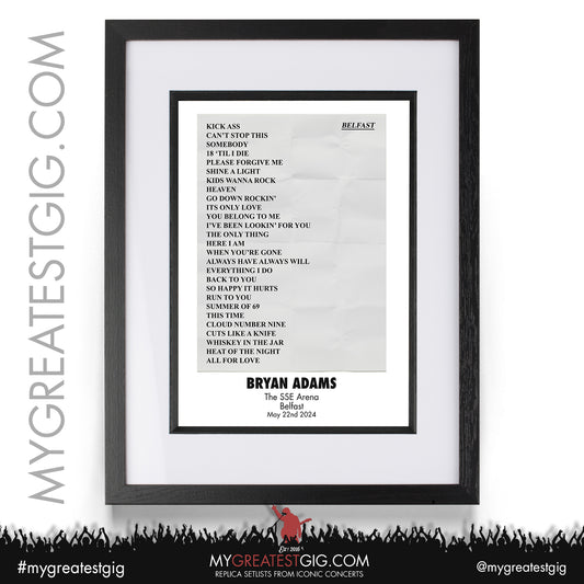 Bryan Adams - Belfast - May 22nd 2024 Replica Setlist Poster