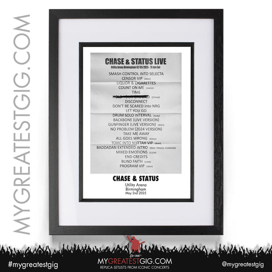 Chase & Status - UK Arena Tour - 2025 Replica Setlist Posters