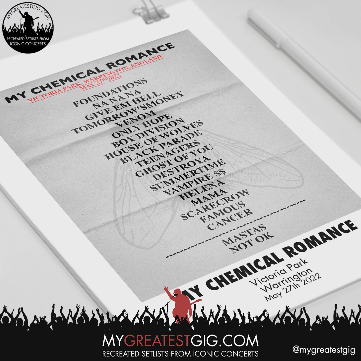 My Chemical Romance - Warrington - May 27th 2022 Replica Setlist Poster