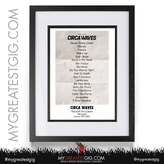 Circa Waves - Norwich - January 30th 2024 Replica Setlist Poster