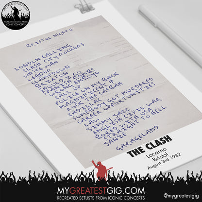 The Clash - Bristol - August 3rd 1982 Recreated Setlist Poster