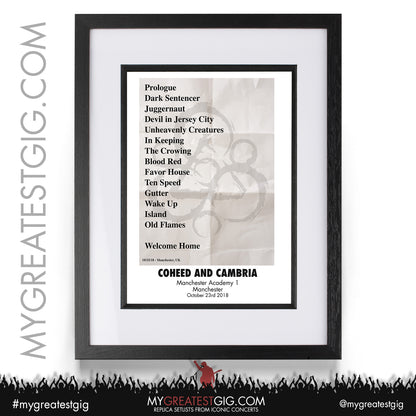 Coheed And Cambria - Manchester - October 23rd 2018 Replica Setlist Poster