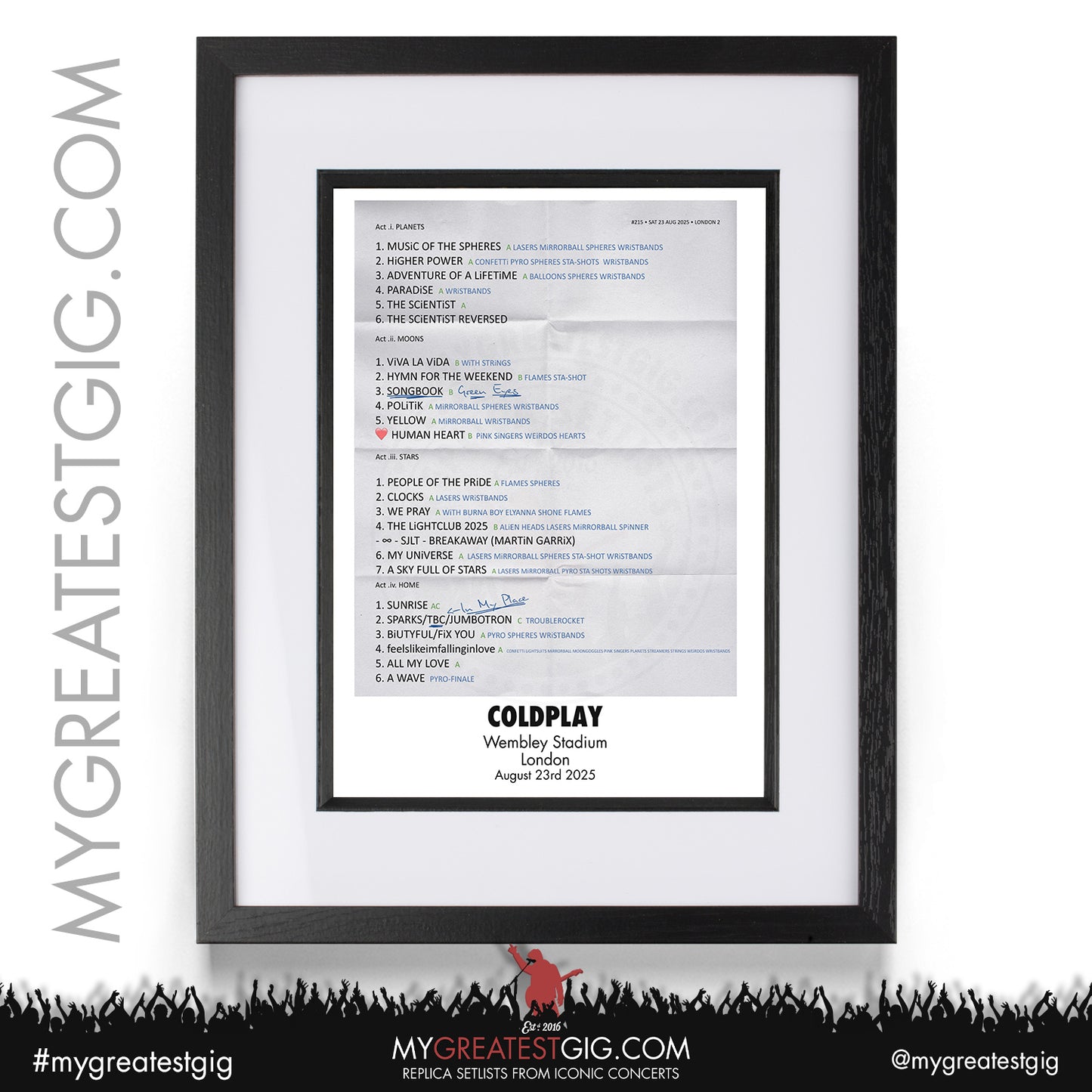 Coldplay - Music of the Spheres Tour 2025 - Replica Setlist Posters