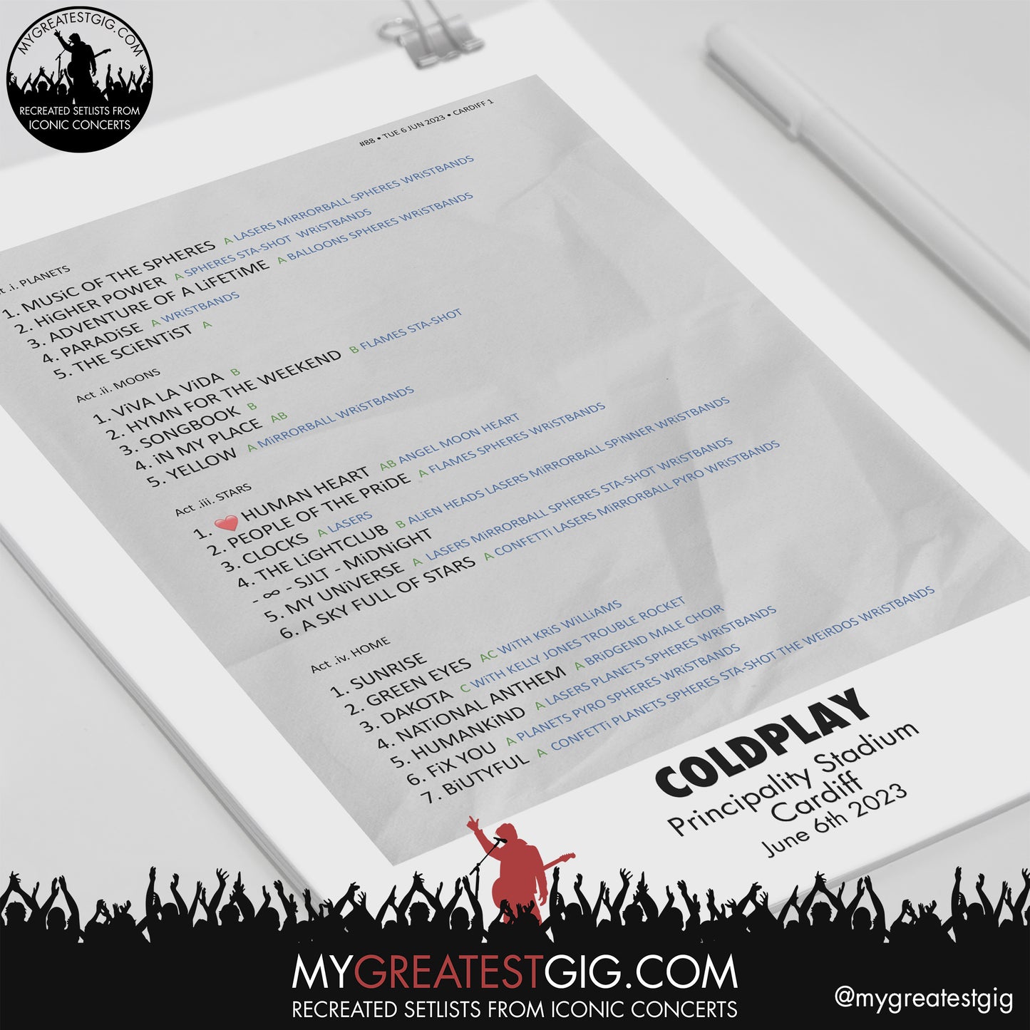 Coldplay - Cardiff - Jun 6th 2023 Recreated Setlist Poster