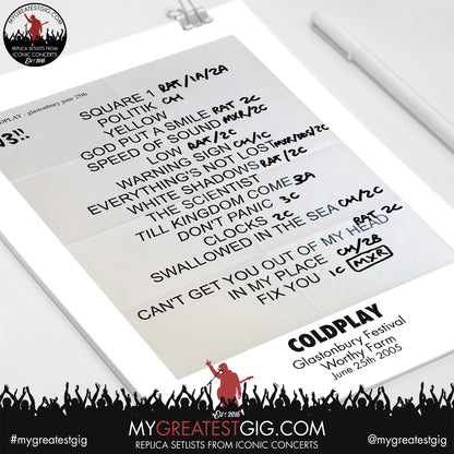 Coldplay - Glastonbury Festival - June 25th 2005 Replica Setlist Poster