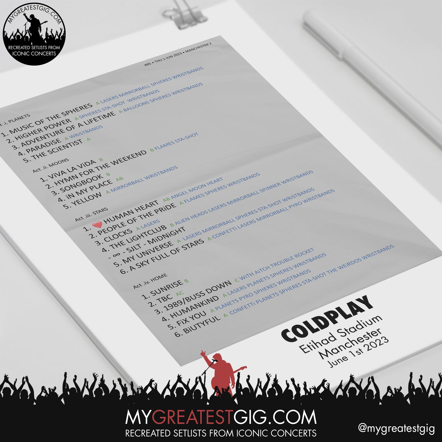 Coldplay - Manchester - June 1st 2023 Recreated Setlist Poster