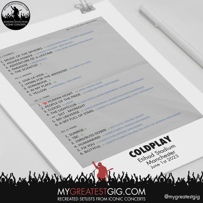 Coldplay - Manchester - June 1st 2023 Recreated Setlist Poster