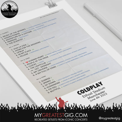 Coldplay - Manchester - June 4th 2023 Recreated Setlist Poster